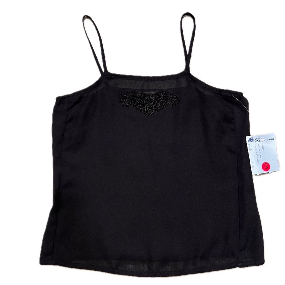Vintage black cami camisole tank top lingerie XS 70s 80s NWT - Picture 2 of 10